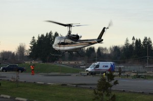 SnoHawk 10 transporting two hurt snowshoers to Torguson Park, 1/13/13. Photo: KC Search and Rescue Facebook Page